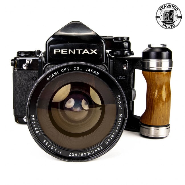 Pentax 67 Camera Kit w/ 55mm f/3.5, TTL Prism, & Grip GOOD