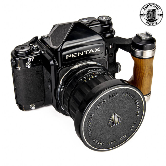 Pentax 67 Camera Kit w/ 55mm f/3.5, TTL Prism, & Grip GOOD