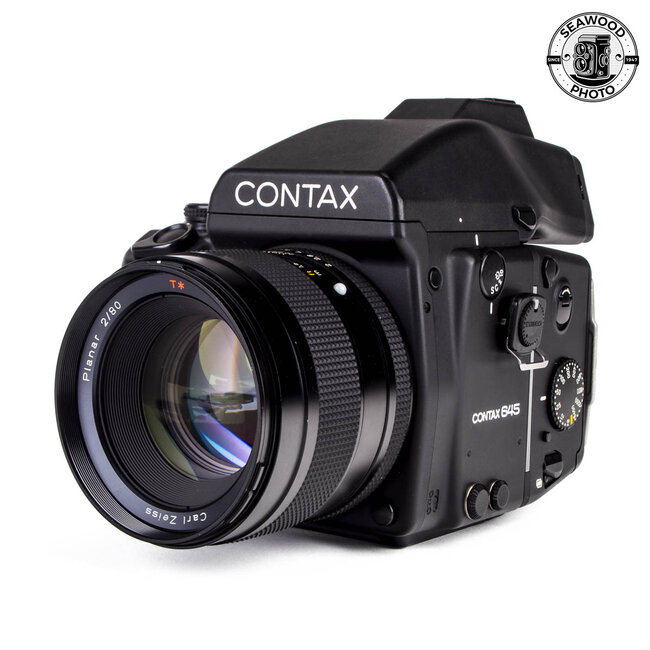 Contax 645 w/ Planar 80mm f/2, AE Prism, Waist level, & Extra Back EXCELLENT
