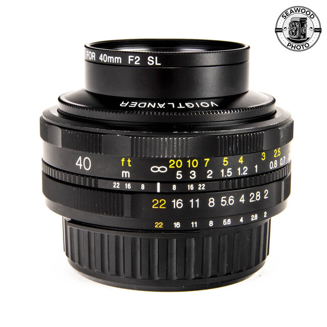 Voigtlander Nikon-F 40mm f2 SL w/ LH-40N Hood and Close Up Lens  GOOD+