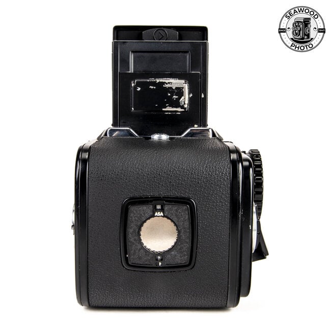Hasselblad 500 C/M Black w/Zeiss 80mm f/2.8 Planar C T*, WL Finder, A12 Back GOOD+
