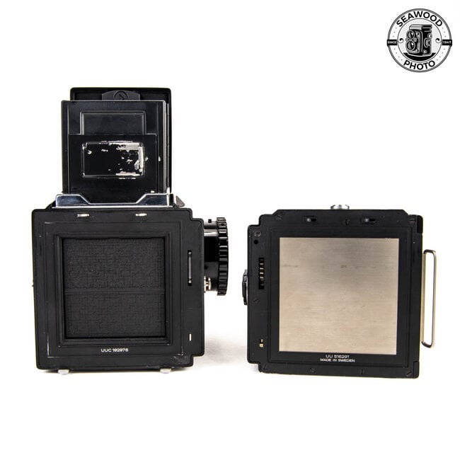 Hasselblad 500 C/M Black w/Zeiss 80mm f/2.8 Planar C T*, WL Finder, A12 Back GOOD+