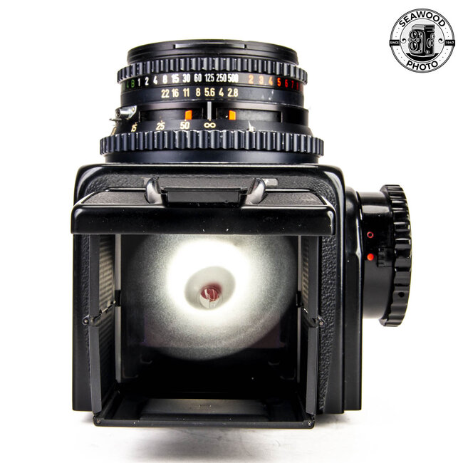 Hasselblad 500 C/M Black w/Zeiss 80mm f/2.8 Planar C T*, WL Finder, A12 Back GOOD+
