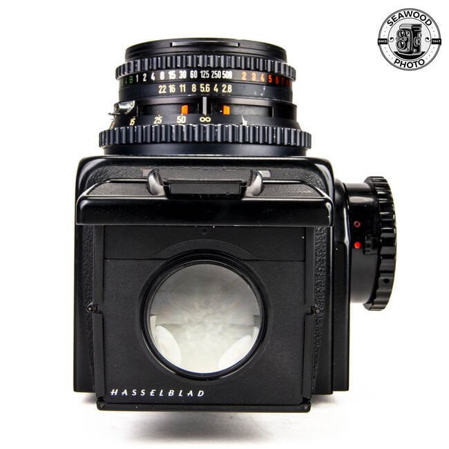 Hasselblad 500 C/M Black w/Zeiss 80mm f/2.8 Planar C T*, WL Finder, A12 Back GOOD+