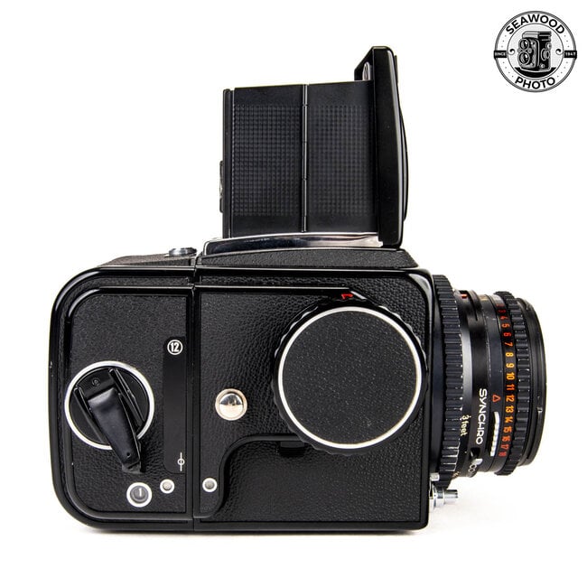 Hasselblad 500 C/M Black w/Zeiss 80mm f/2.8 Planar C T*, WL Finder, A12 Back GOOD+