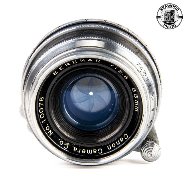 Canon 35mm f/2.8 Serenar Rangefinder Lens w/Finder M39 Leica Mt. GOOD+