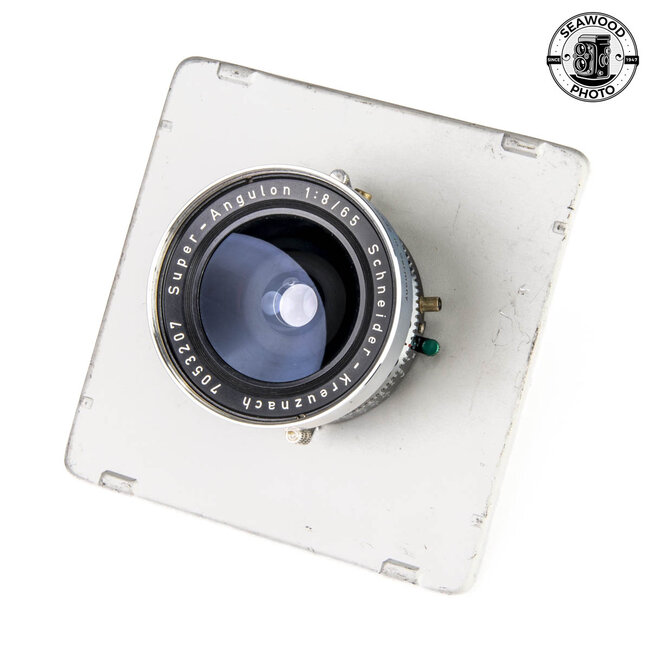 Schneider Super Angulon 65mm f/8 for 4 x 5 w/ Lens Board GOOD+