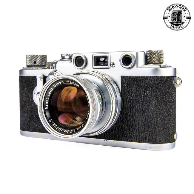 Leica IIIc Shark Skin (1949) w/50mm f/2 Summicron Collapsible Thorium Lens GOOD+