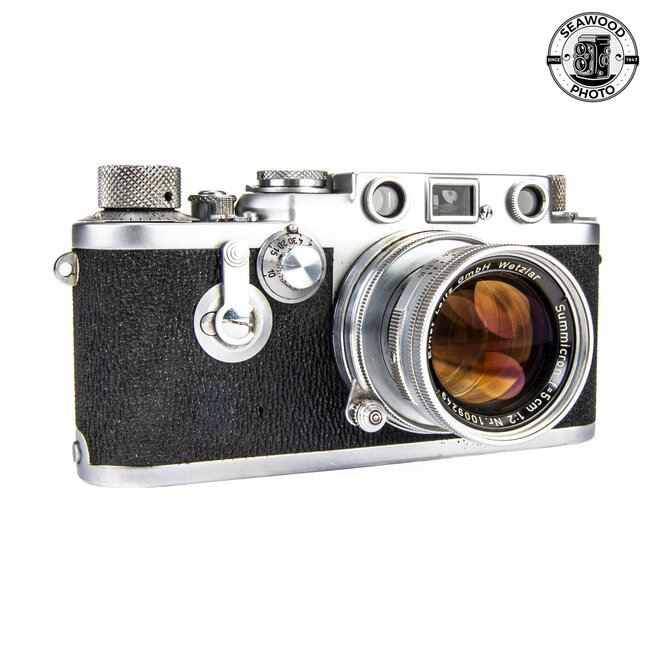 Leica IIIc Shark Skin (1949) w/50mm f/2 Summicron Collapsible Thorium Lens GOOD+