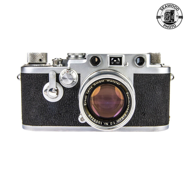 Leica IIIc Shark Skin (1949) w/50mm f/2 Summicron Collapsible Thorium Lens GOOD+