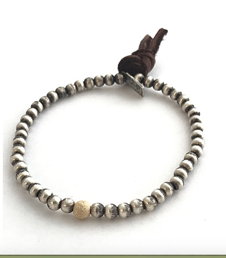 CLP Jewelry Silver Beaded Bracelet w/Leather