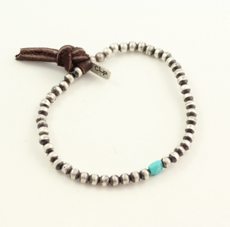 CLP Jewelry Silver Beaded Bracelet w/Leather
