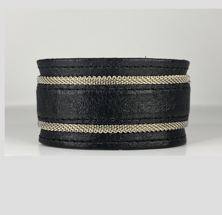 streets ahead Leather Cuff with Silver Mesh