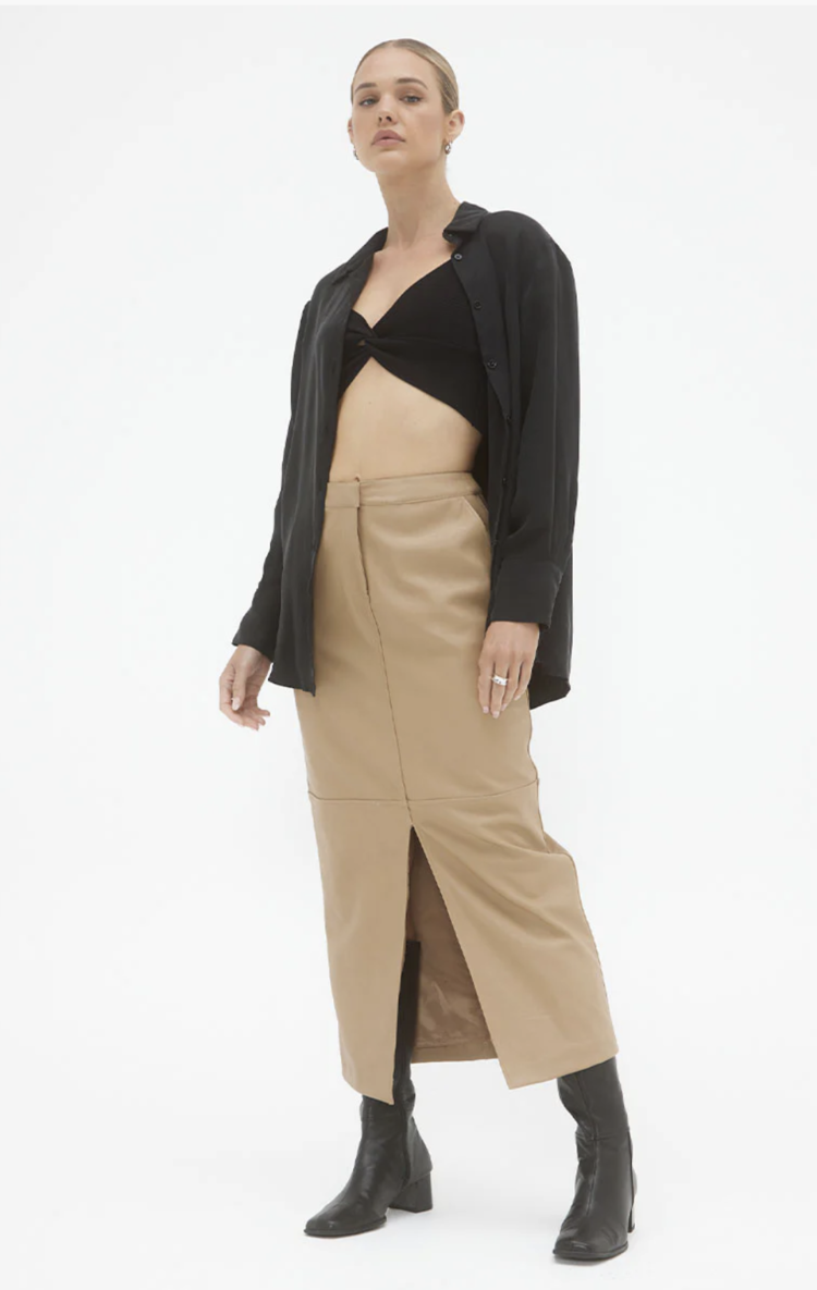 sovere Ascend Faux Leather Maxi Skirt