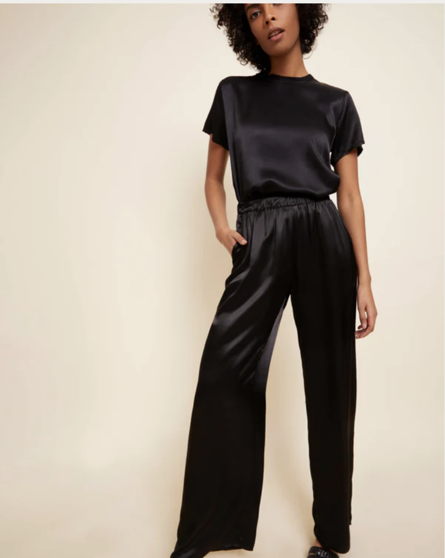 Black Pajama Wide Leg Pants | Silk Pants | KES