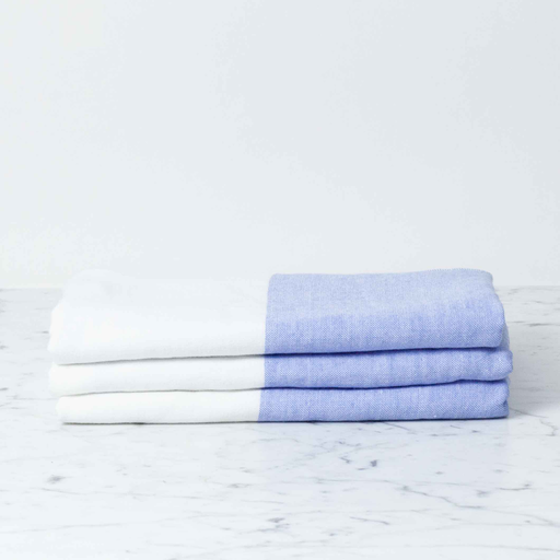 Two Tone Chambray Hand Towel - Blue/White