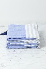 Square Towel with Hanging Loop - Blue Chambray & Grey Stripes - 19.5"