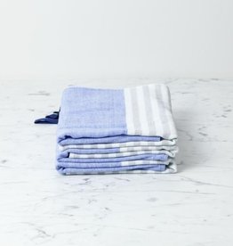 Square Towel with Hanging Loop - Blue Chambray & Grey Stripes - 19.5"
