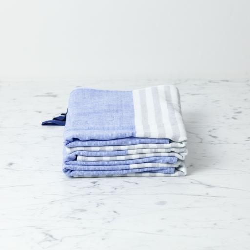 Square Towel with Hanging Loop - Blue Chambray & Grey Stripes - 19.5"