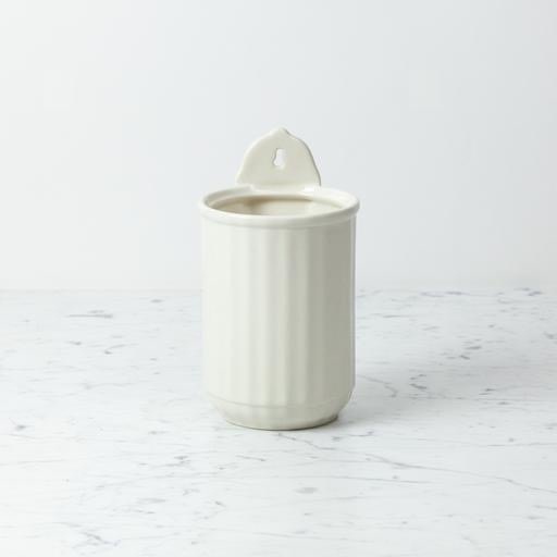 Fluted Wall Mounted Stoneware Vase or Utensil Holder - Cream - 5 x 6 3/4"