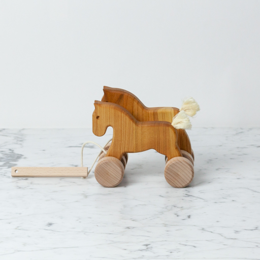 Wooden Pull Along Galloping Horses - Natural