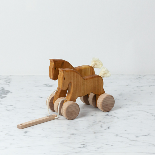 Wooden Pull Along Galloping Horses - Natural