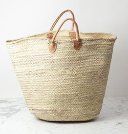 Rolled Leather Handle Palm Laundry or Oversized Market Basket
