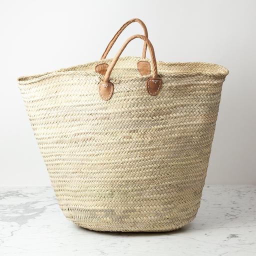 Rolled Leather Handle Palm Laundry or Oversized Market Basket