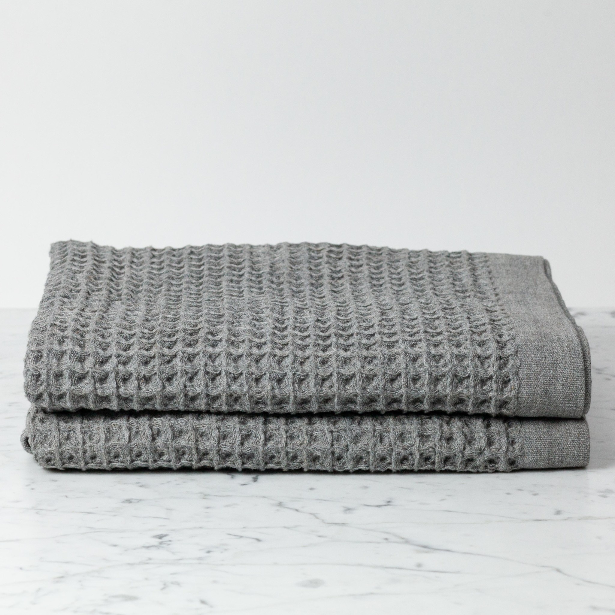 grey and white striped bath towels