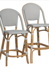 Sofie Rattan Counter Stool wIth Back - White with Cappuccino Dots - The