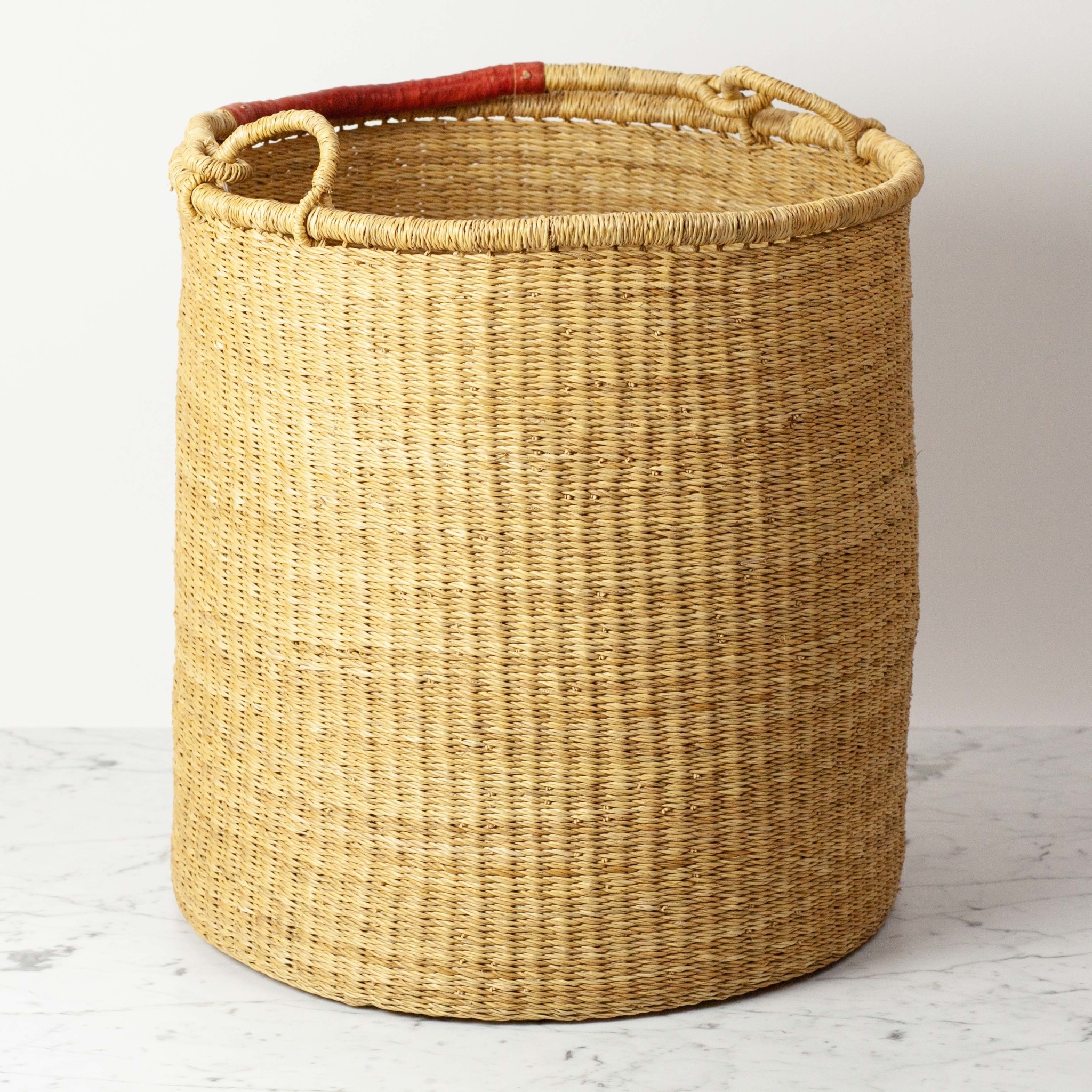Tall Grass Hamper Basket with Leather Handle - Large - 19" x 18"