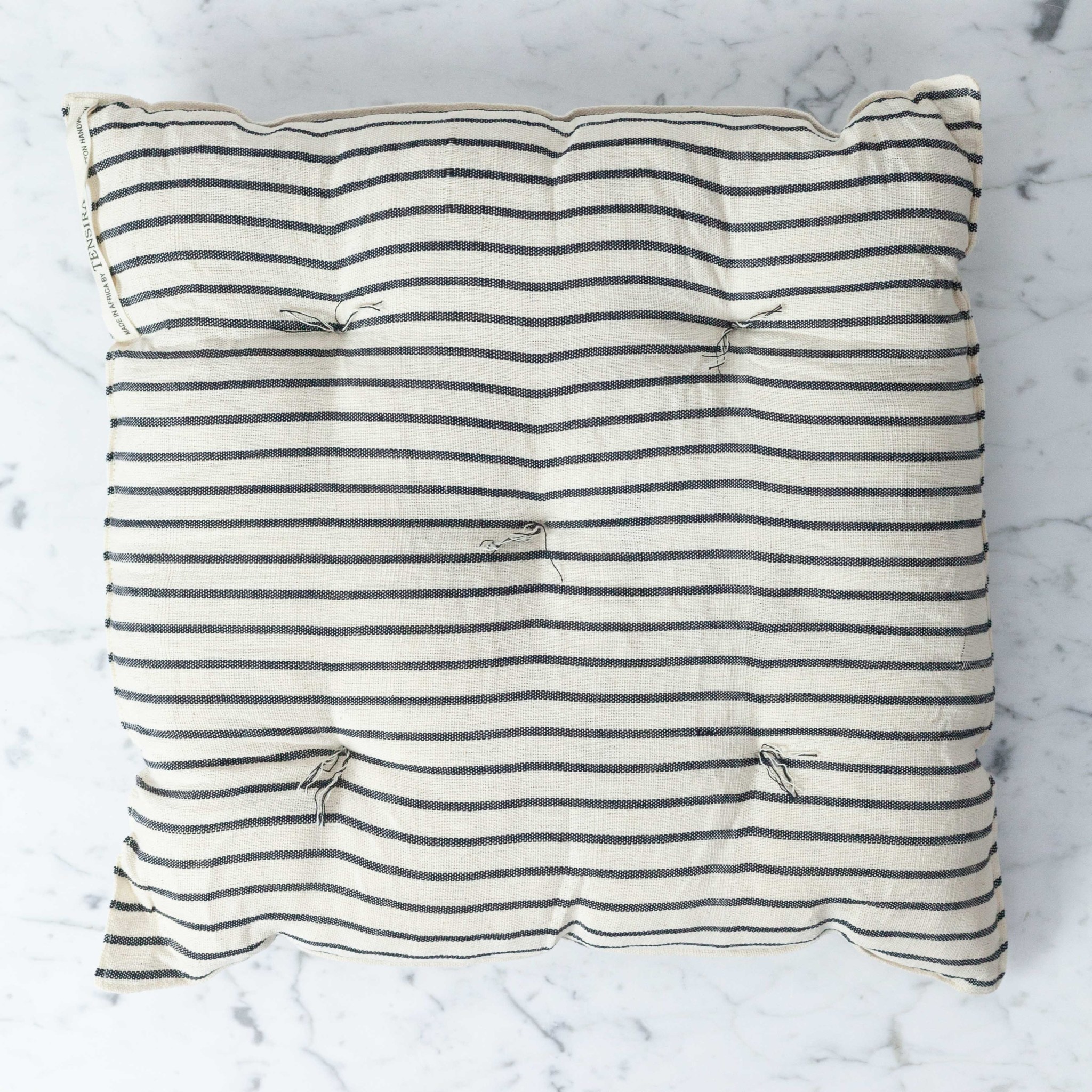 Tensira Handwoven Cotton Chair Cushion Off White With Slim Regular Black Stripe 16 X 16 Inch