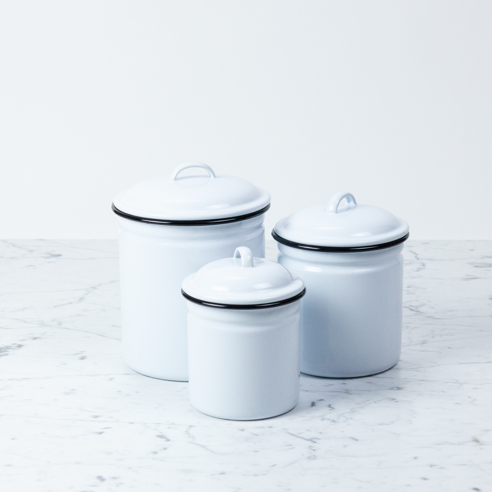 Black + White Enamel Storage Canister - 7"