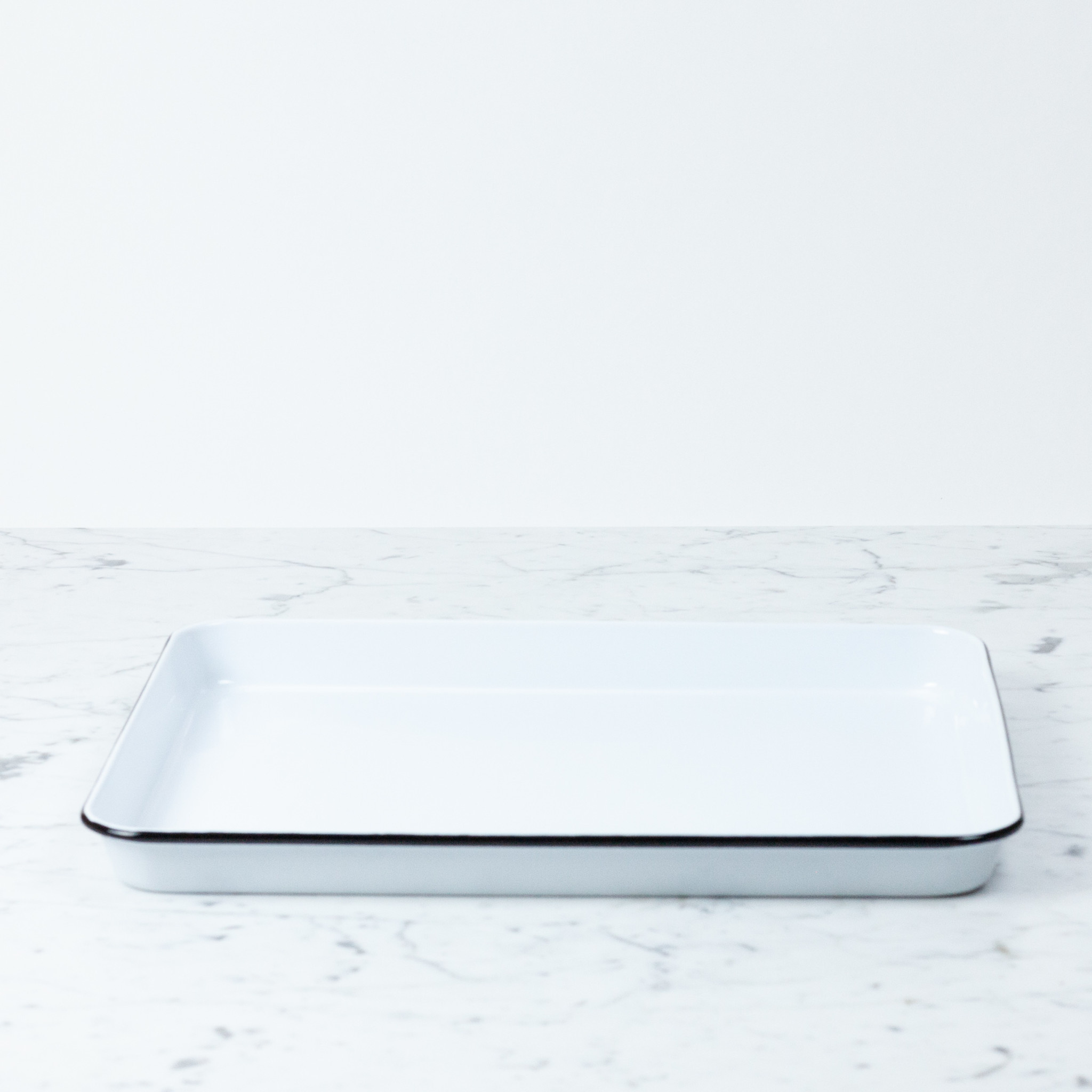 Black + White Enamel Rectangular Serving Tray 16 x 12.25"