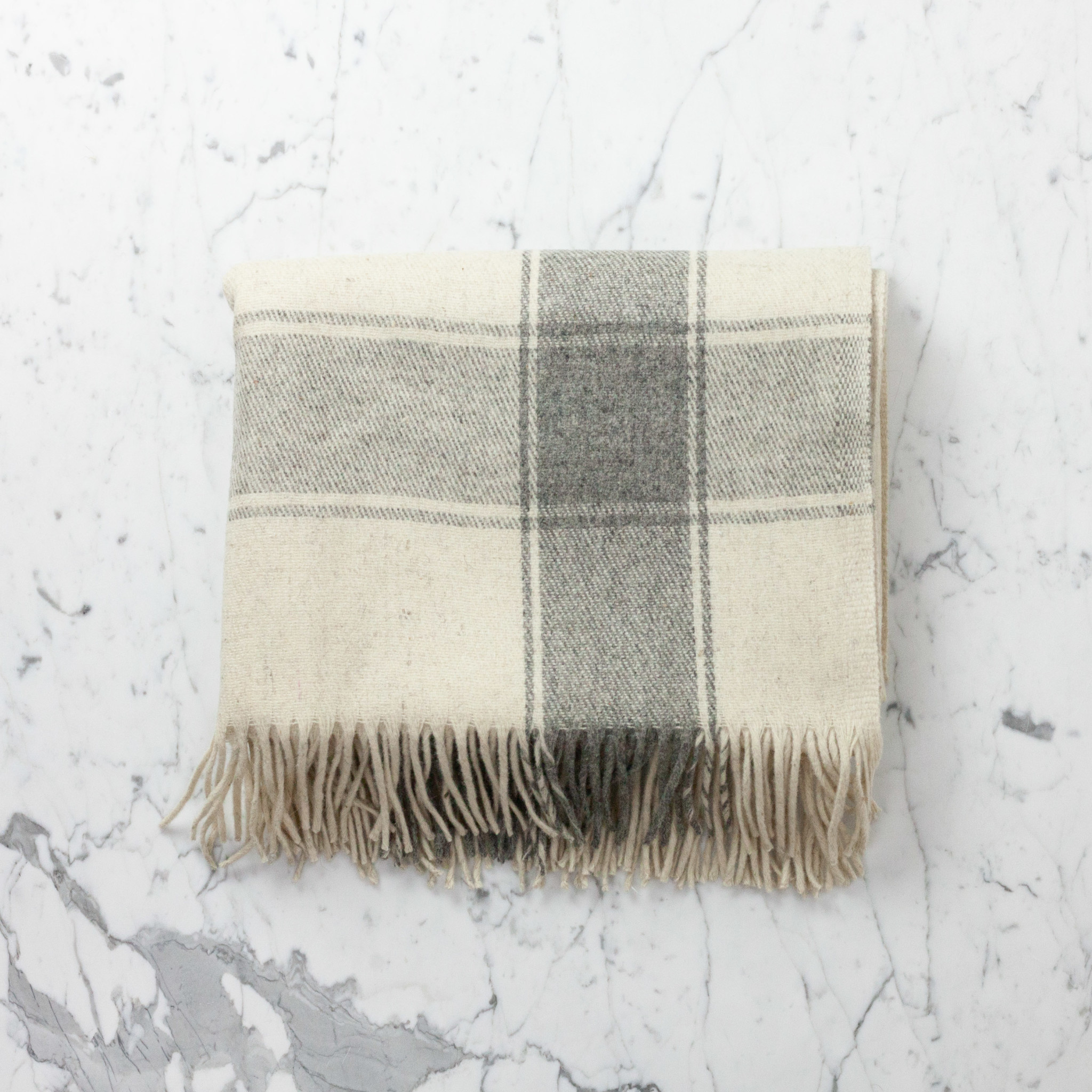Rustic Wool Blanket - Cream with Wide Grey Stripe