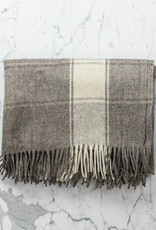 Rustic Wool Blanket - Grey with Wide Cream Stripe 43x86in