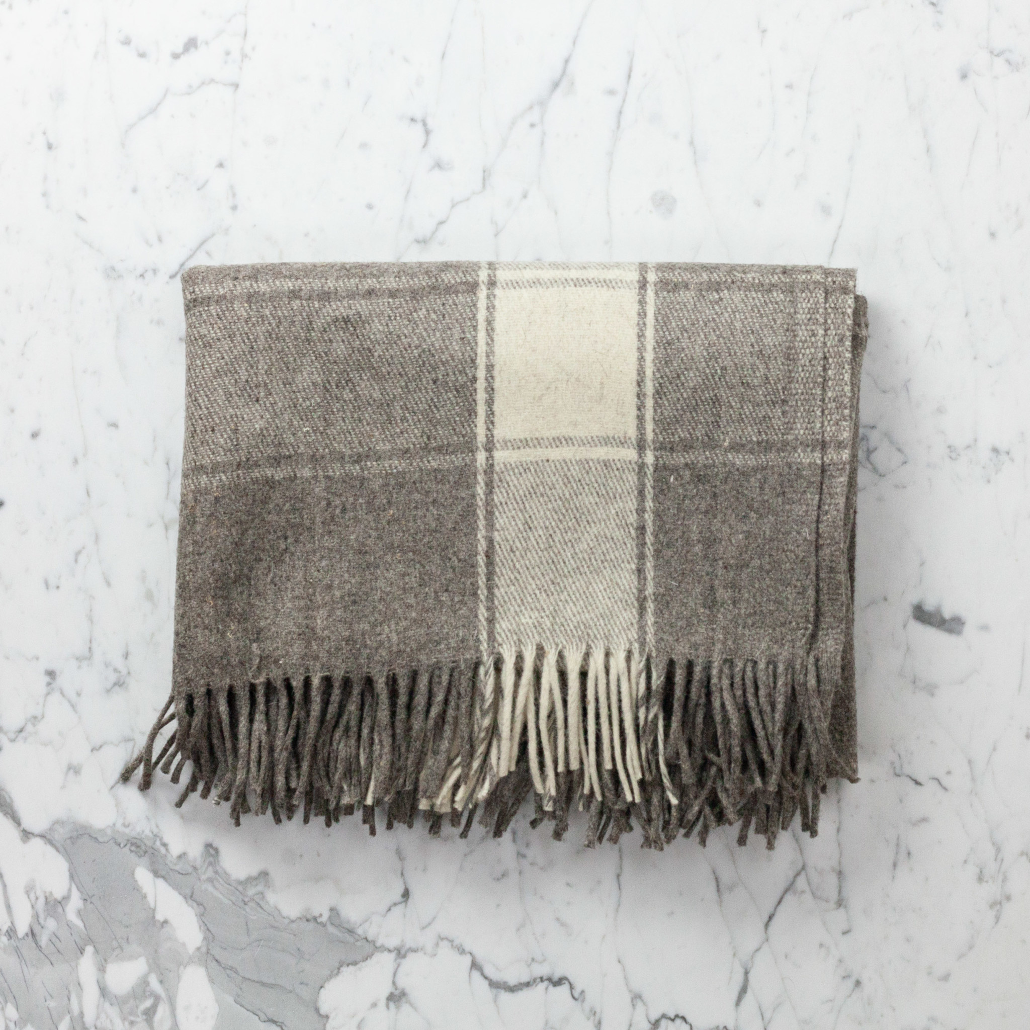 Rustic Wool Blanket - Grey with Wide Cream Stripe 43x86in
