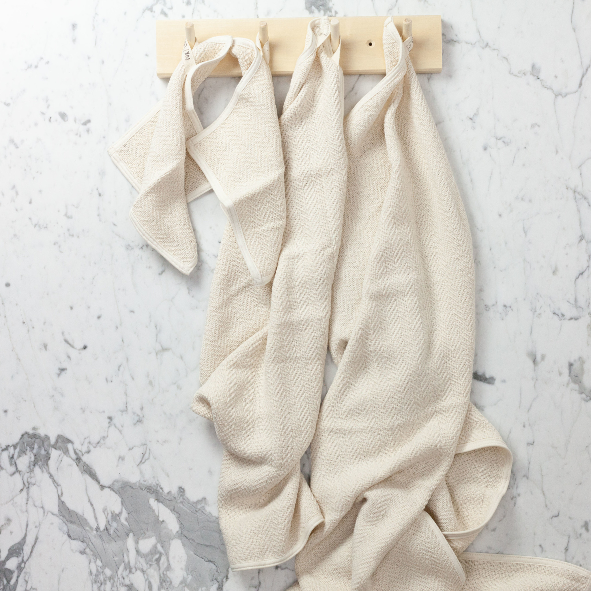 Ivory Herringbone Cotton Towel - Washcloth-10x10"