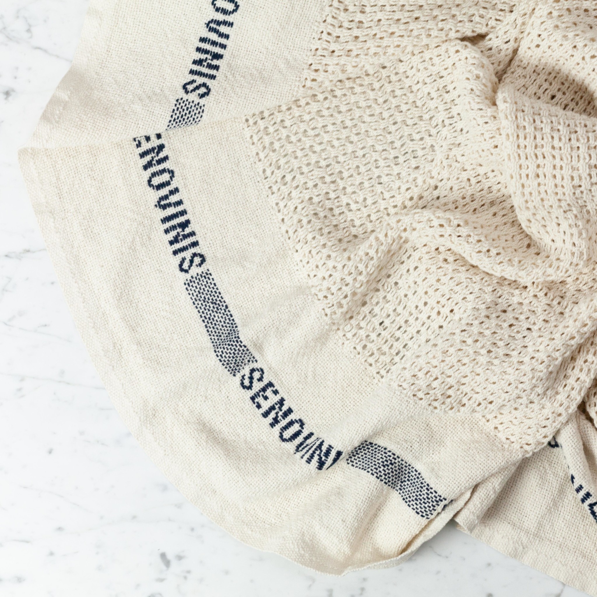 Lithuanian Senovinis Cream Knit Cotton Blanket - 51x80in