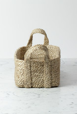 Natural Jute Short Rectangular Storage Basket with Handles - 12" x 7" x 5"