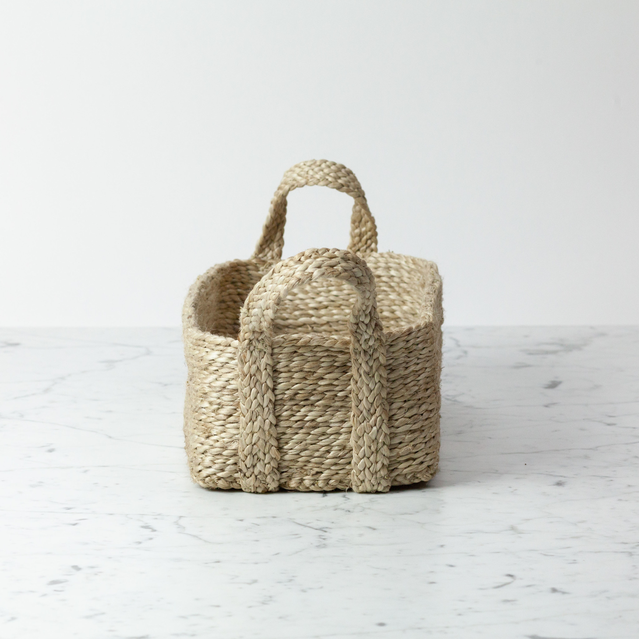 Natural Jute Rectangular Storage Basket with Handles 12 x 8 x 5" The Foundry Home Goods