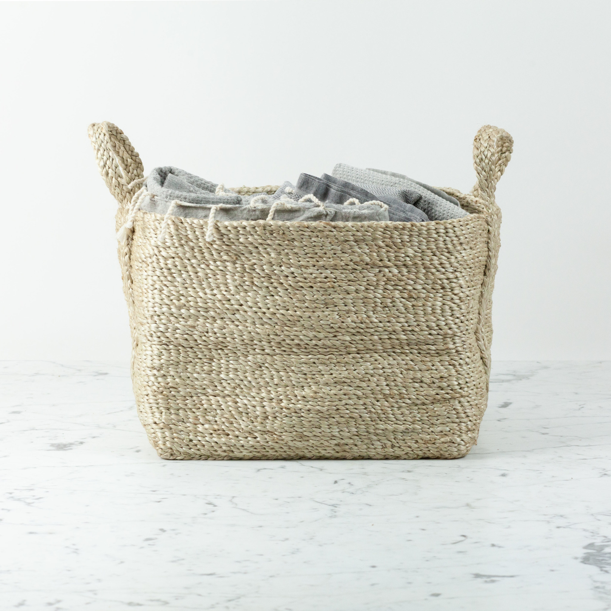 Jute Rectangular Basket with Handles - 14 x 10 x 10"