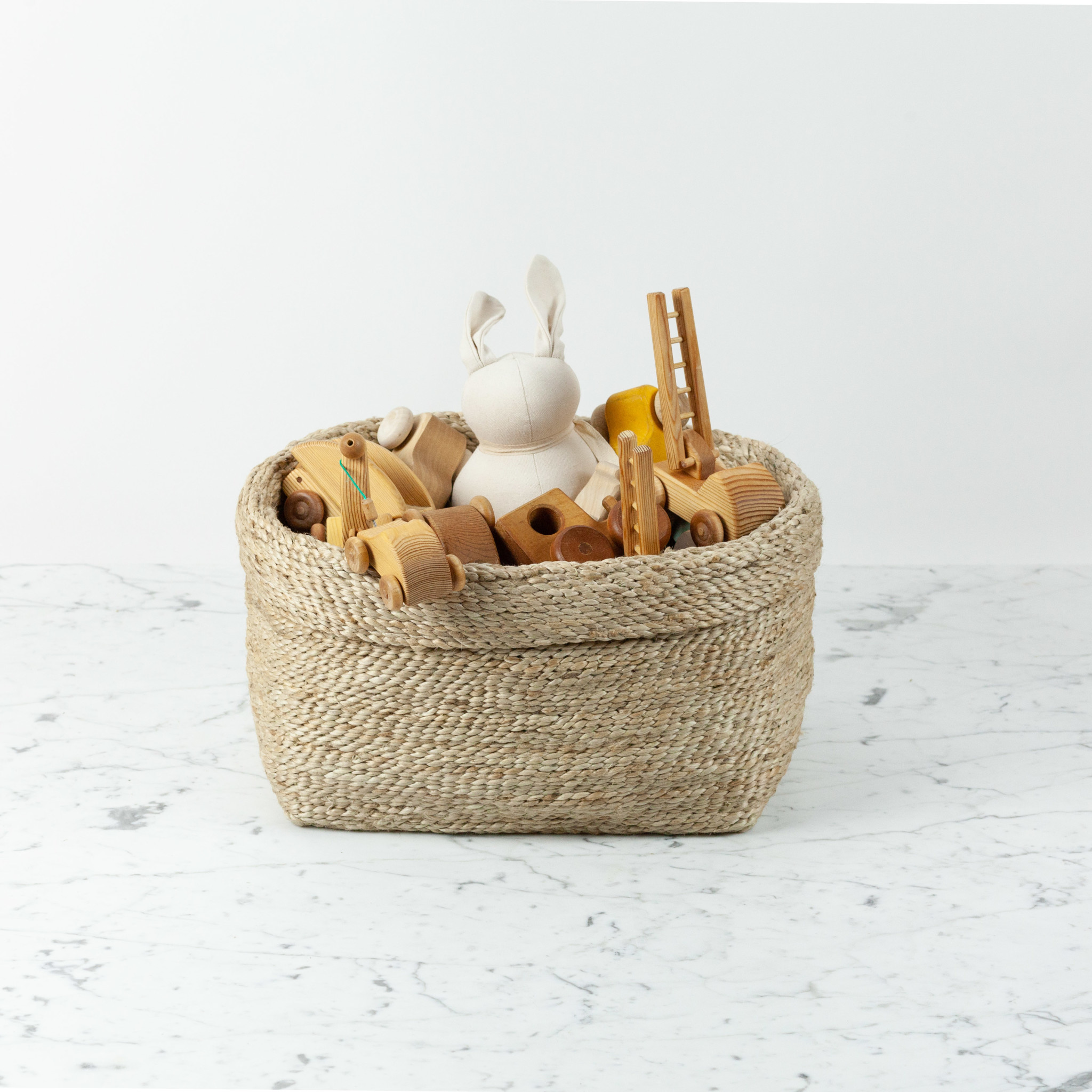 Natural Jute Simple Fold Over Top Rectangular Storage Basket - 13" x 9" x 9"