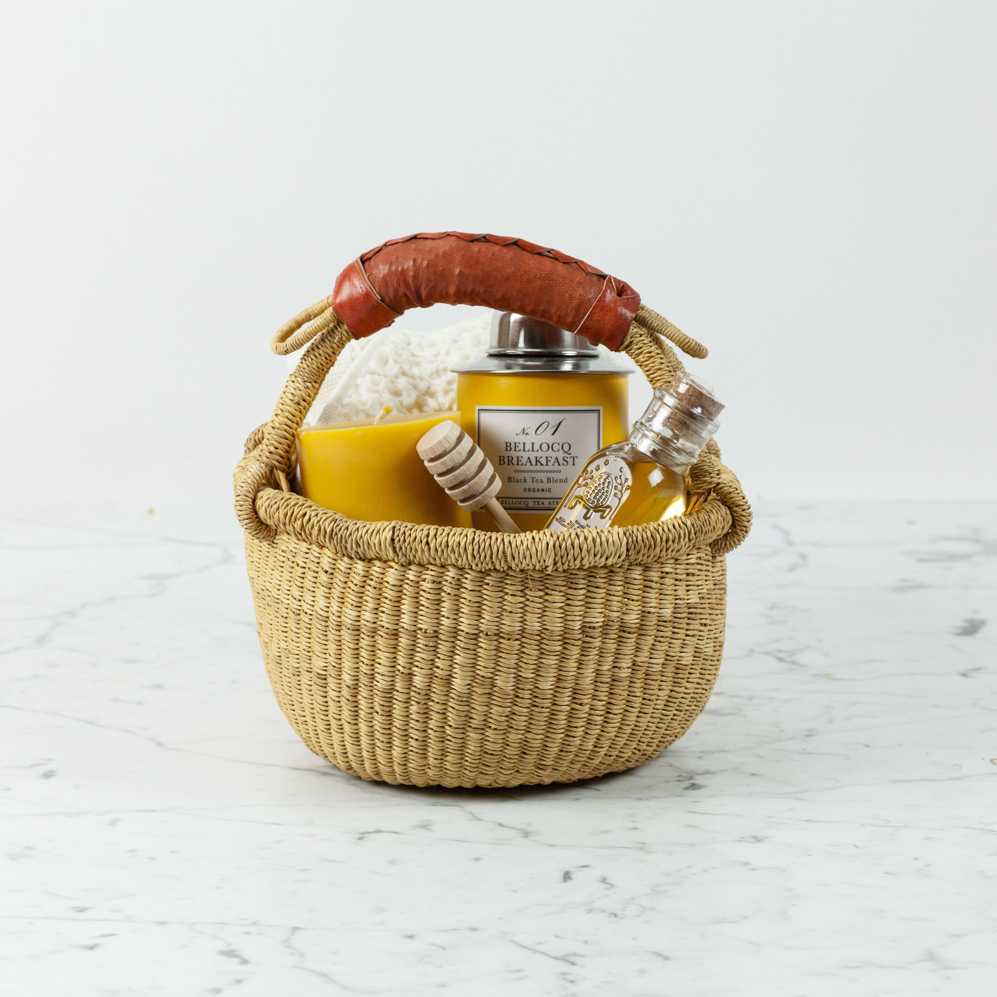 Bolga Baskets Children's Grass Bolga Basket with Leather Handle - 10"