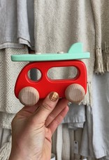 Rolling Wooden VW with Surfboard