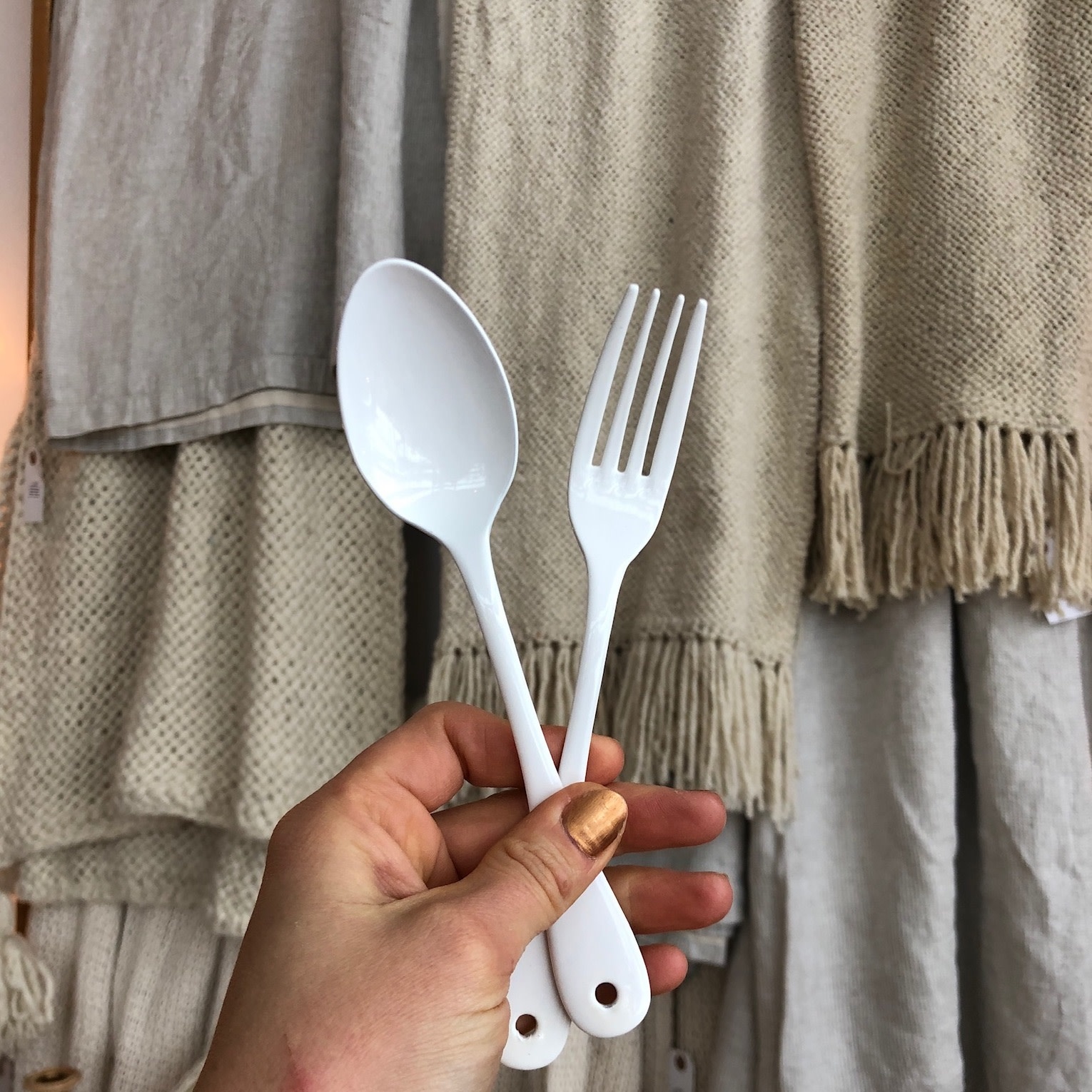 White Enamel Dessert Spoon 7.5"
