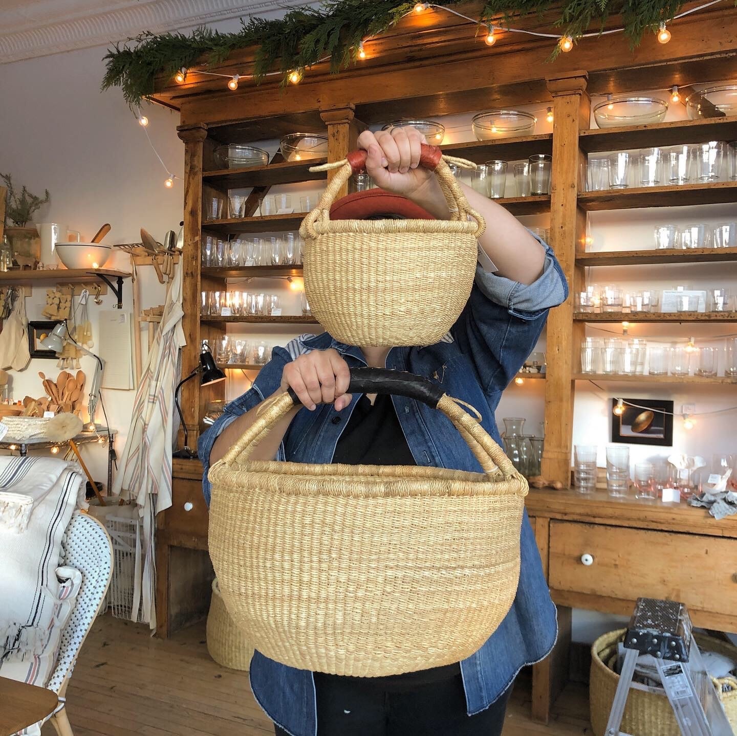 Bolga Baskets Natural Grass Bolga Shopper Basket with Handle - 15" x 18"