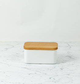 Full Pound Butter Case White Enamel with Cherry Wood Lid