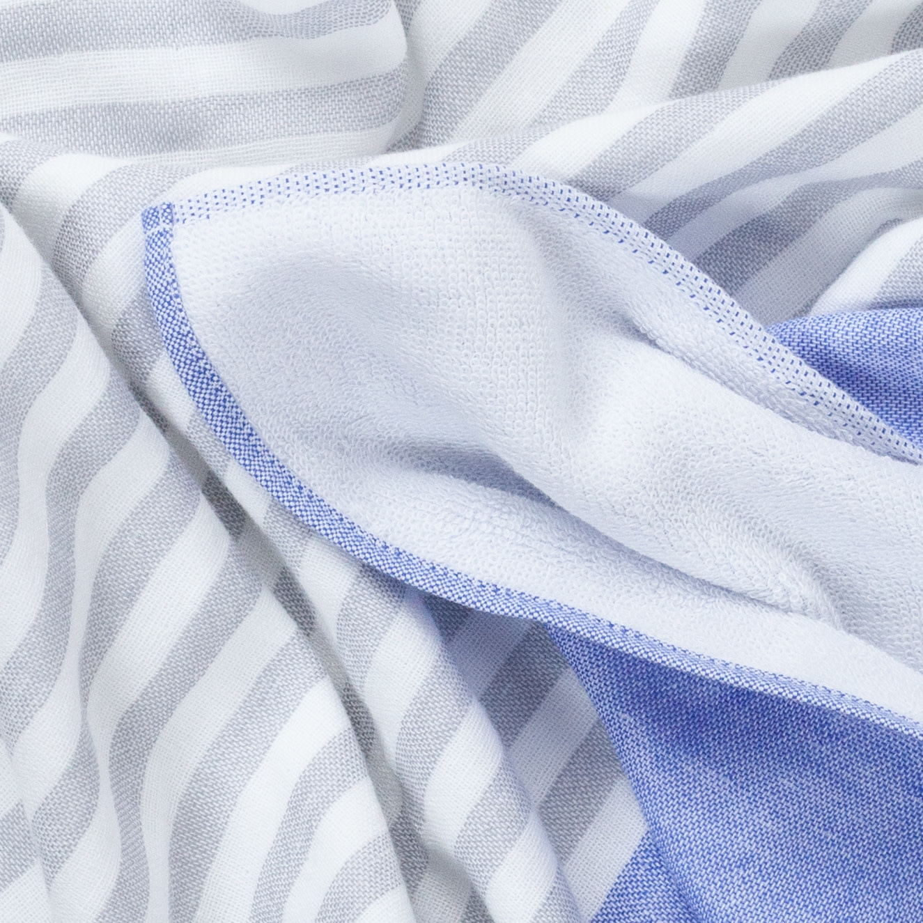 Square Towel with Hanging Loop - Blue Chambray & Grey Stripes - 19.5"