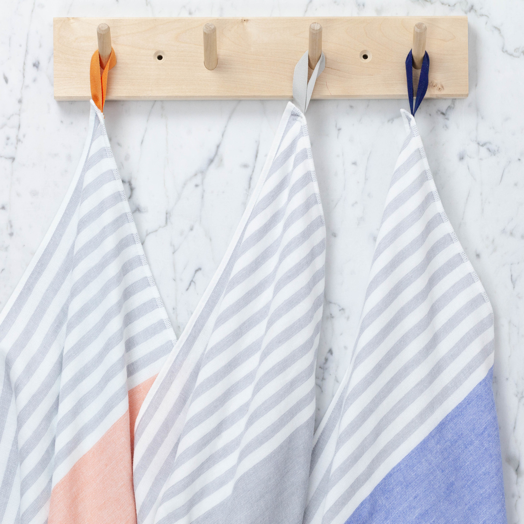 Square Towel with Hanging Loop - Blue Chambray & Grey Stripes - 19.5"